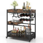 Industrial 3-Tier Bar Cart with Wine Rack and Removable Tray 10 Industrial 3-Tier Bar Cart with Wine Rack and Removable Tray