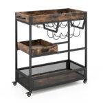 Industrial 3-Tier Bar Cart with Wine Rack and Removable Tray 11 Industrial 3-Tier Bar Cart with Wine Rack and Removable Tray
