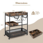 Industrial 3-Tier Bar Cart with Wine Rack and Removable Tray 12 Industrial 3-Tier Bar Cart with Wine Rack and Removable Tray
