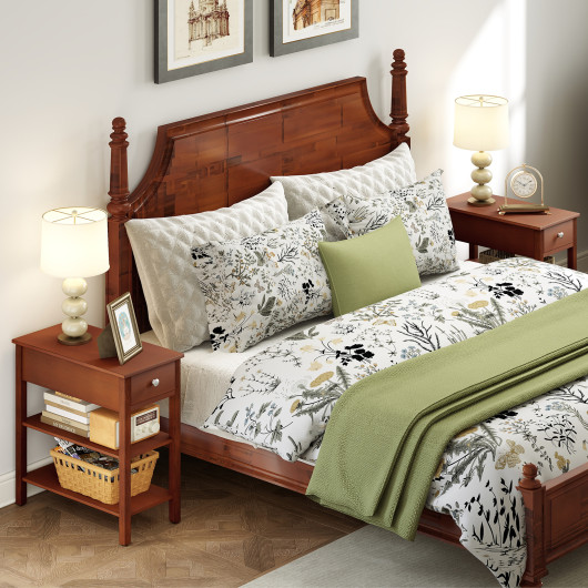 Narrow End Tables with Drawer and Shelves for Small Spaces (Set of 2)