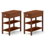 Narrow End Tables with Drawer and Shelves for Small Spaces (Set of 2)