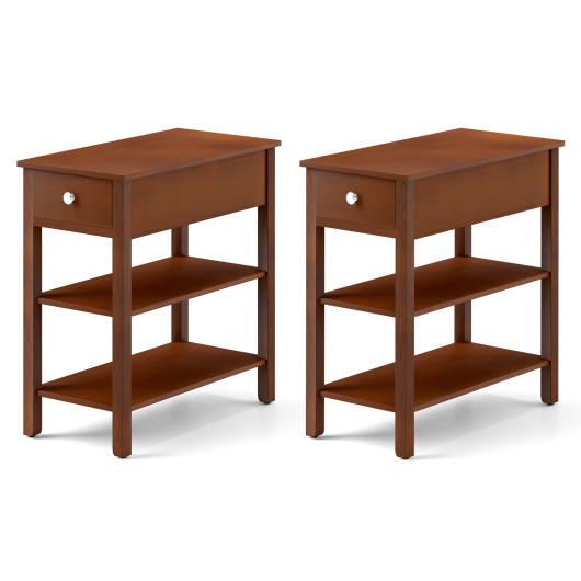 Narrow End Tables with Drawer and Shelves for Small Spaces (Set of 2) - Image 3