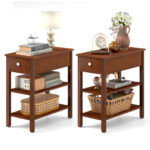 Narrow End Tables with Drawer and Shelves for Small Spaces (Set of 2)