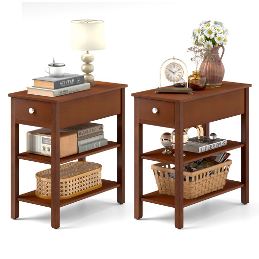 Narrow End Tables with Drawer and Shelves for Small Spaces (Set of 2) - Image 4