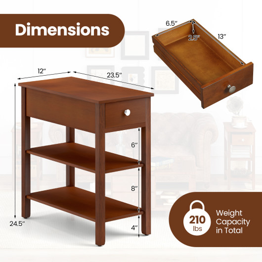 Narrow End Tables with Drawer and Shelves for Small Spaces (Set of 2) - Image 5