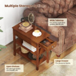 Narrow End Tables with Drawer and Shelves for Small Spaces (Set of 2)
