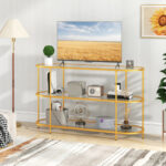 Gold 3 Tier TV Stand with Tempered Glass Shelves