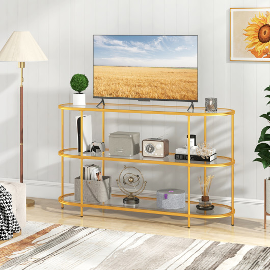 Gold 3 Tier TV Stand with Tempered Glass Shelves