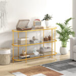 Gold 3 Tier TV Stand with Tempered Glass Shelves
