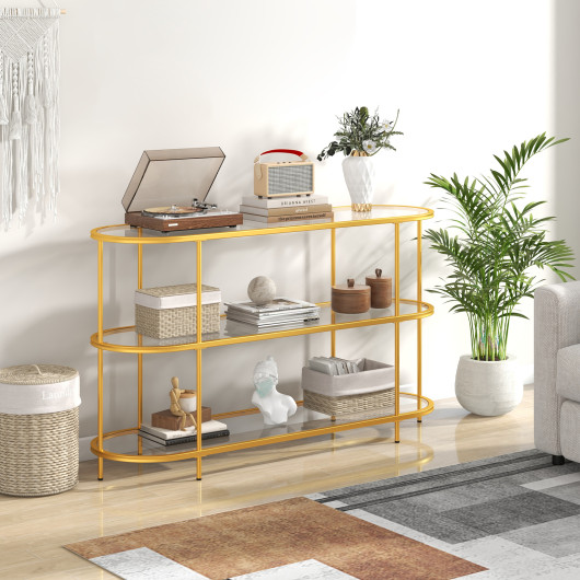 Gold 3 Tier TV Stand with Tempered Glass Shelves - Image 2