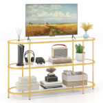 Gold 3 Tier TV Stand with Tempered Glass Shelves