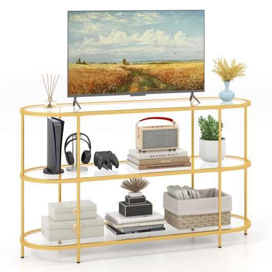 Gold 3 Tier TV Stand with Tempered Glass Shelves - Image 4