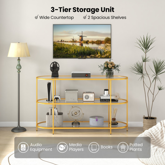 Gold 3 Tier TV Stand with Tempered Glass Shelves - Image 6