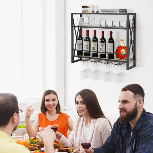 Industrial Wall Mounted Wine Rack with Glass Holder and Shelves 2 Industrial Wall Mounted Wine Rack with Glass Holder and Shelves - Image 2
