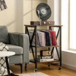 Vintage 3-Tier Rolling End Table with Dividers and Wheels