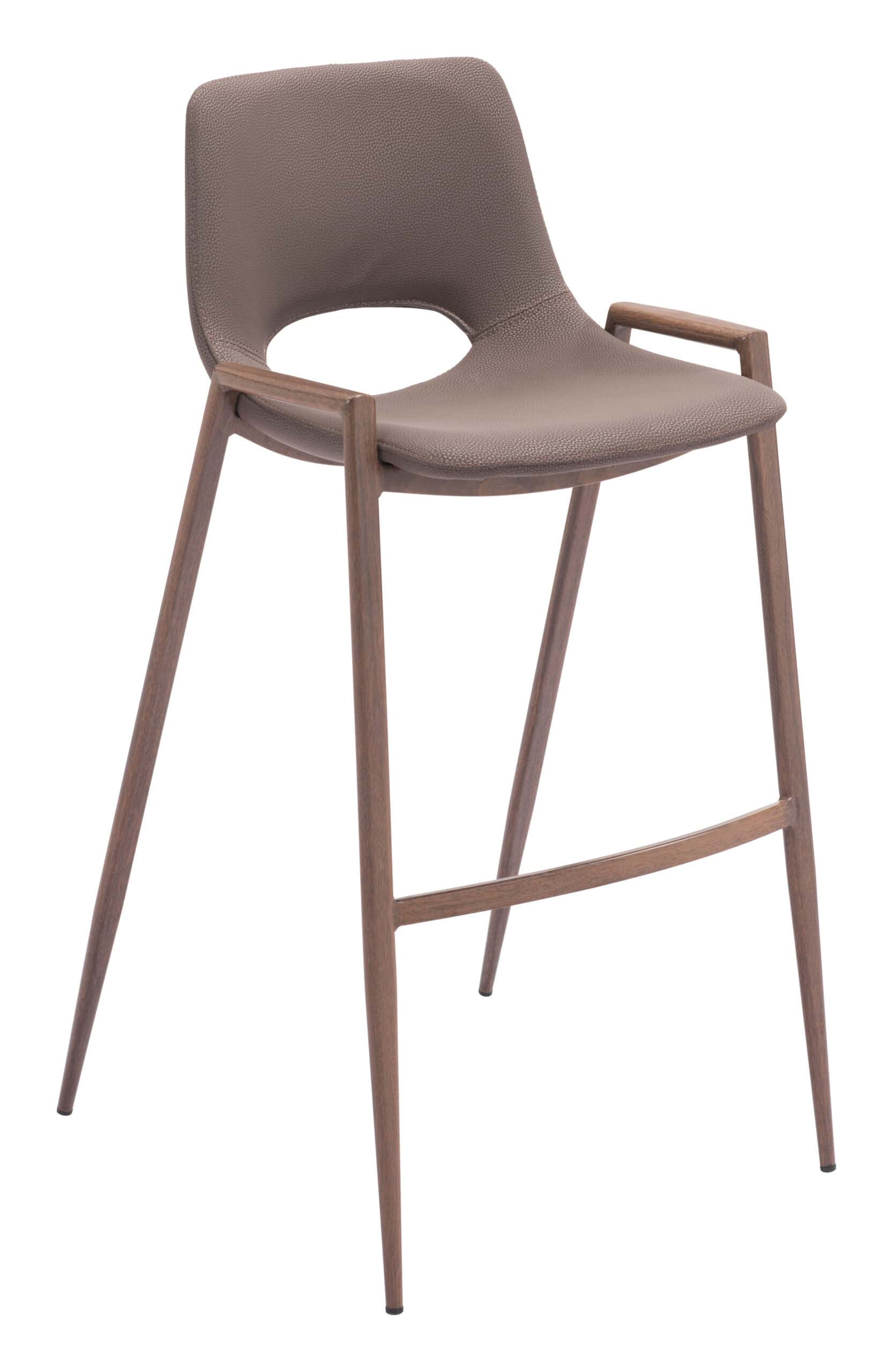 Mid-Century Modern Brown Barstool with Walnut Legs (Set of 2)