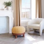 Yellow Ottoman with Solid Wood Frame and Rubberwood Legs