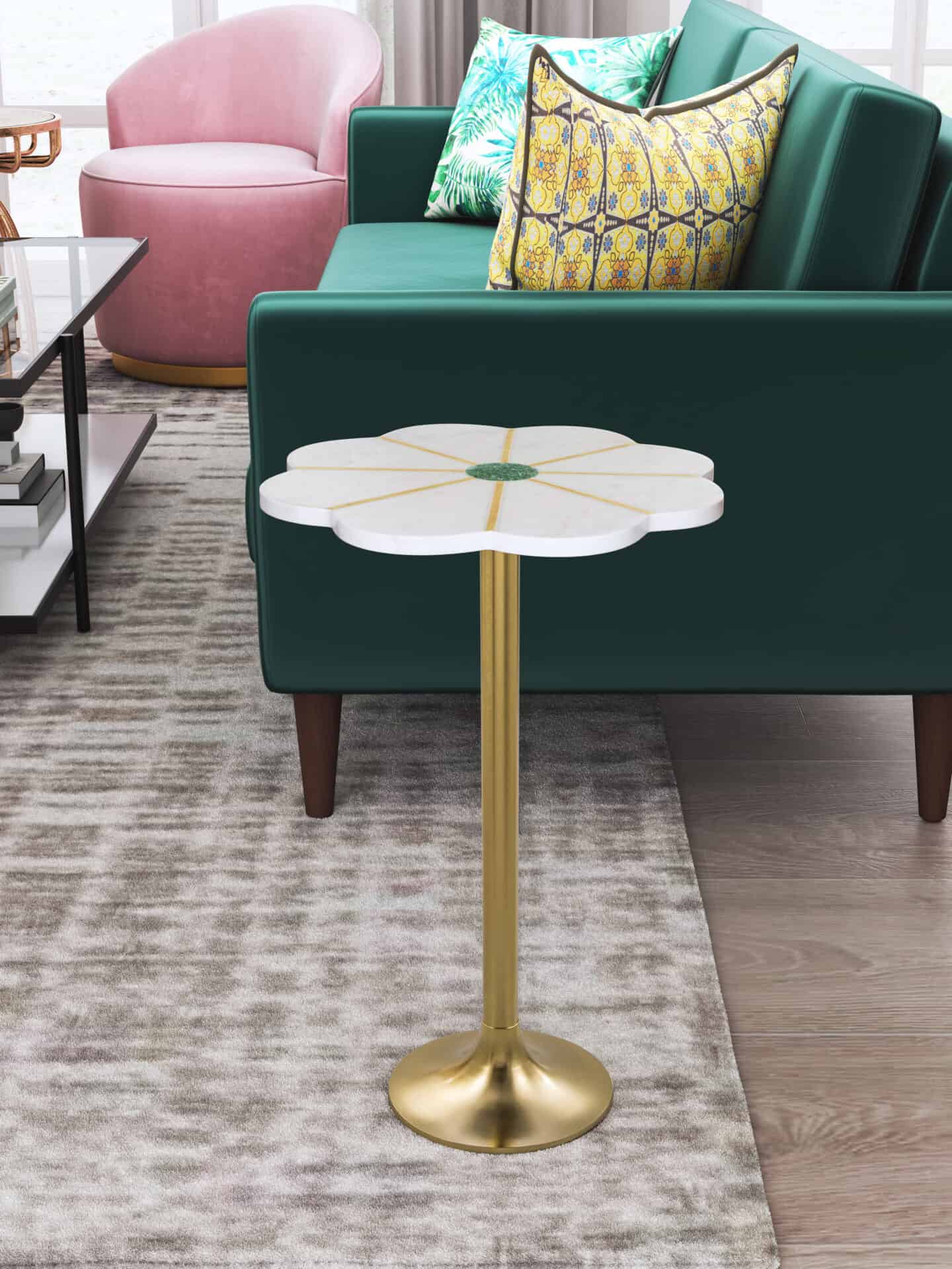 Vintage Green Marble Flower Side Table with Gold Base 1 Vintage Green Marble Flower Side Table with Gold Base
