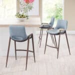 Mid-Century Modern Gray Faux Leather Counter Stool with Walnut Legs (Set of 2)