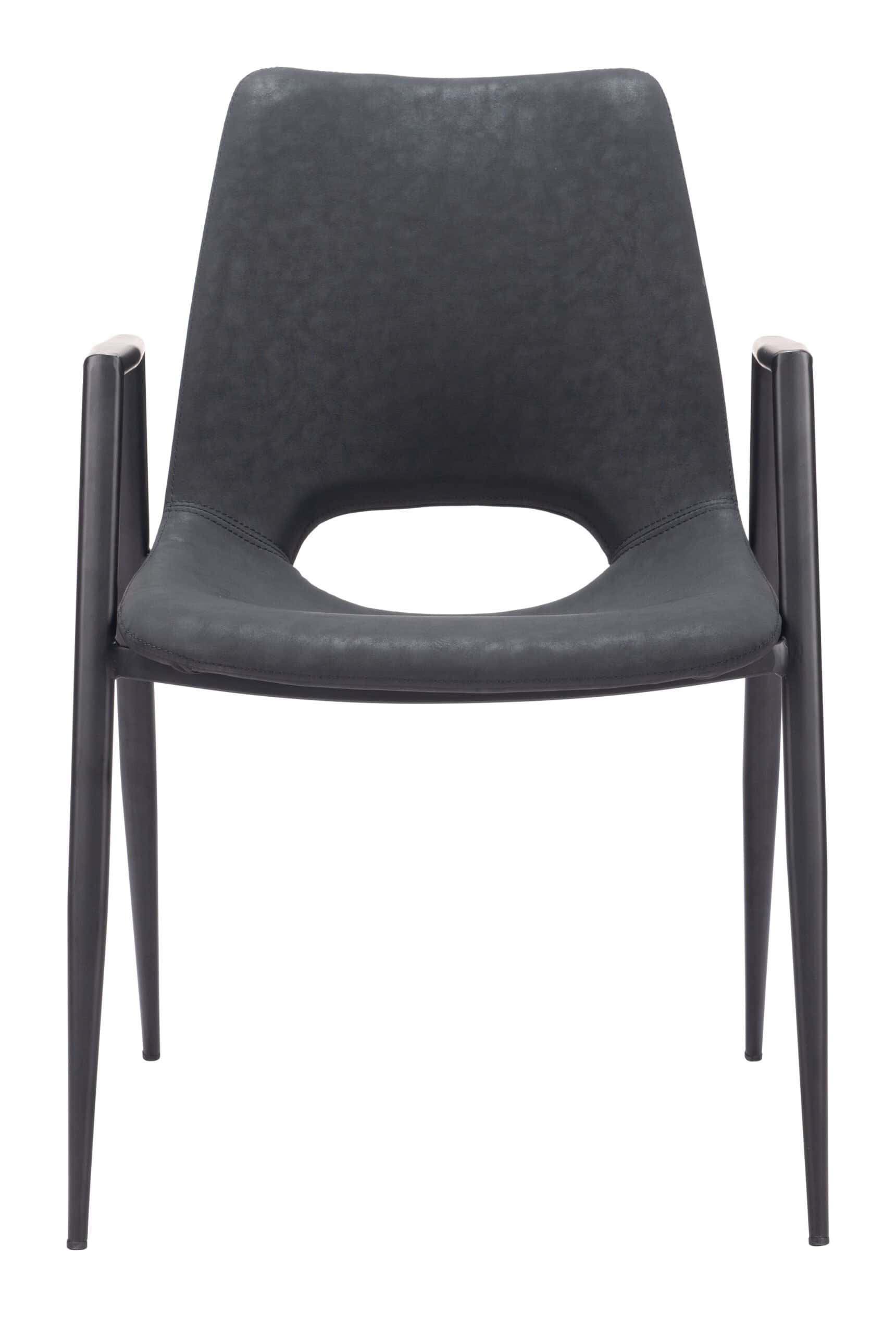 Black Faux Leather Dining Chair with Steel Frame and Armrests (Set of 2)
