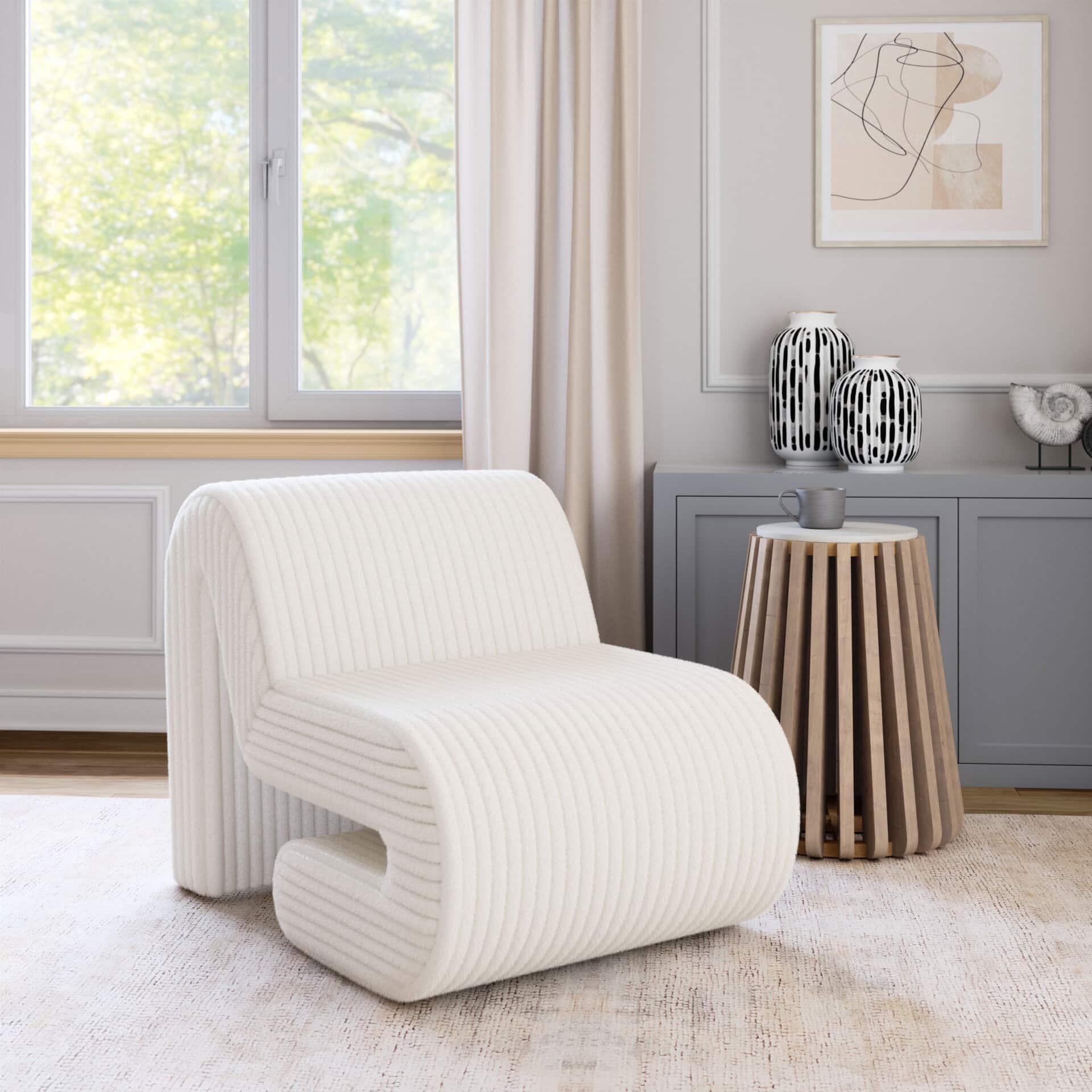 White Modern Glam Deco Accent Chair with Corduroy Upholstery 1 White Modern Glam Deco Accent Chair with Corduroy Upholstery