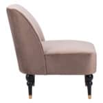 Velvet Taupe Accent Chair with Wooden Legs and Deco Flair 13 Velvet Taupe Accent Chair with Wooden Legs and Deco Flair