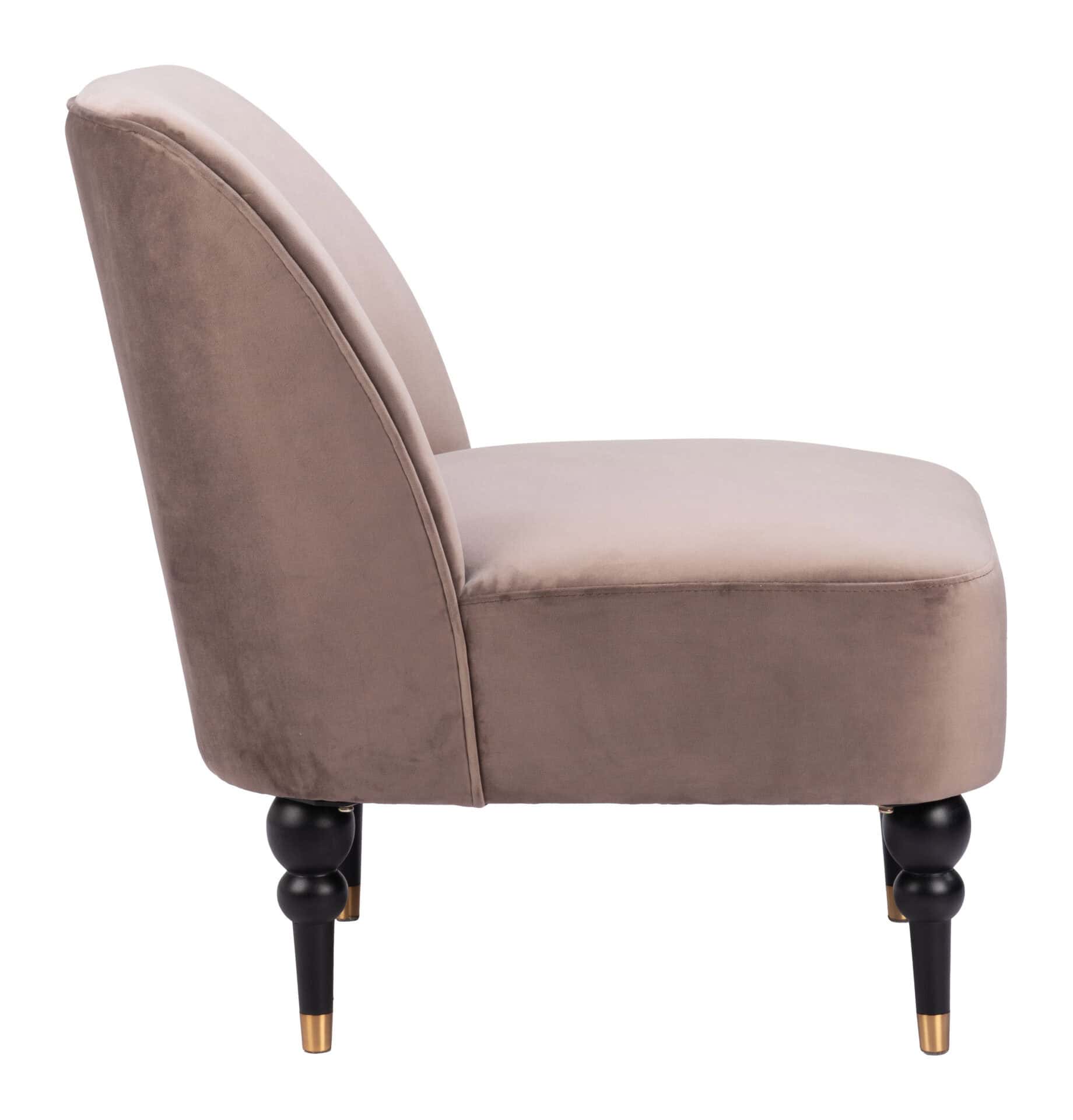Velvet Taupe Accent Chair with Wooden Legs and Deco Flair 4 Velvet Taupe Accent Chair with Wooden Legs and Deco Flair - Image 4
