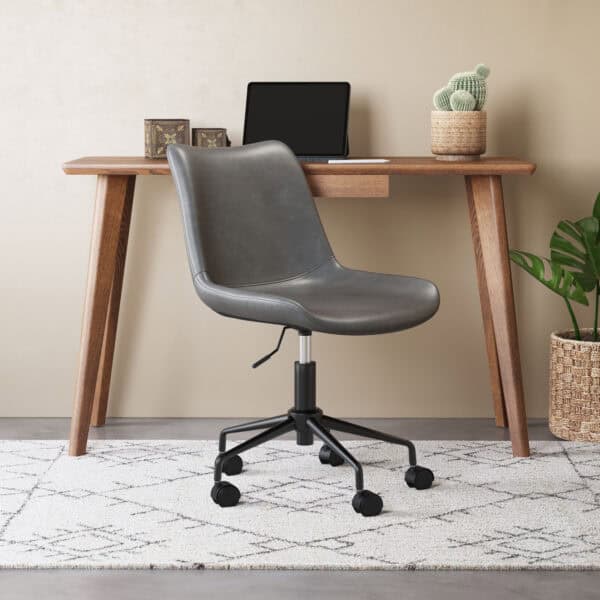 Gray Faux Leather Office Chair with Adjustable Height and Swivel Base