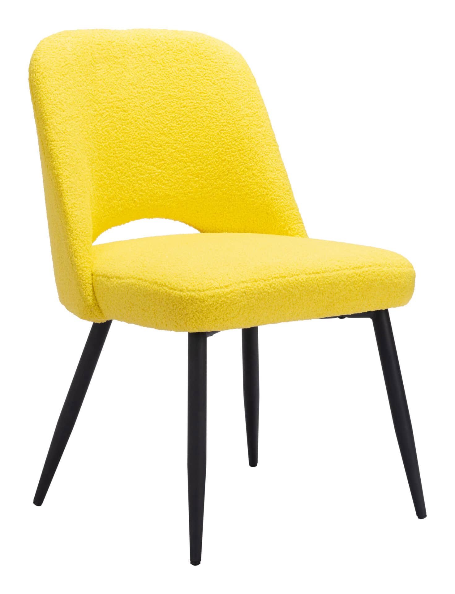 Yellow Shearling-Style Dining Chair with Steel Legs (Set of 2) 4 Yellow Shearling-Style Dining Chair with Steel Legs (Set of 2) - Image 4