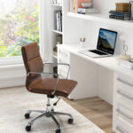 Vintage Brown Faux Leather Swivel Office Chair with Adjustable Height