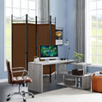 4-Panel Freestanding Folding Room Divider with Privacy Fabric