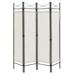 4-Panel Freestanding Folding Room Divider with Privacy Fabric
