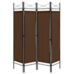 4-Panel Freestanding Folding Room Divider with Privacy Fabric