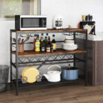 Rustic Brown 4-Tier Bar Table with Wine Rack and Holders 8 Rustic Brown 4-Tier Bar Table with Wine Rack and Holders