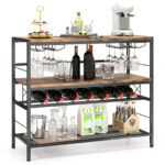 Rustic Brown 4-Tier Bar Table with Wine Rack and Holders 11 Rustic Brown 4-Tier Bar Table with Wine Rack and Holders