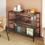 Rustic Brown 4-Tier Bar Table with Wine Rack and Holders 13 Rustic Brown 4-Tier Bar Table with Wine Rack and Holders