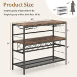 Rustic Brown 4-Tier Bar Table with Wine Rack and Holders 12 Rustic Brown 4-Tier Bar Table with Wine Rack and Holders