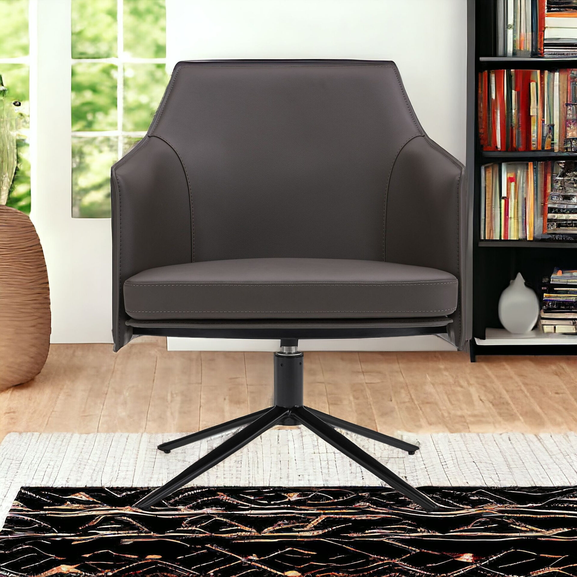 26-Inch Gray And Black Faux Leather Swivel Lounge Chair Modern 2 26-Inch Gray And Black Faux Leather Swivel Lounge Chair Modern - Image 2