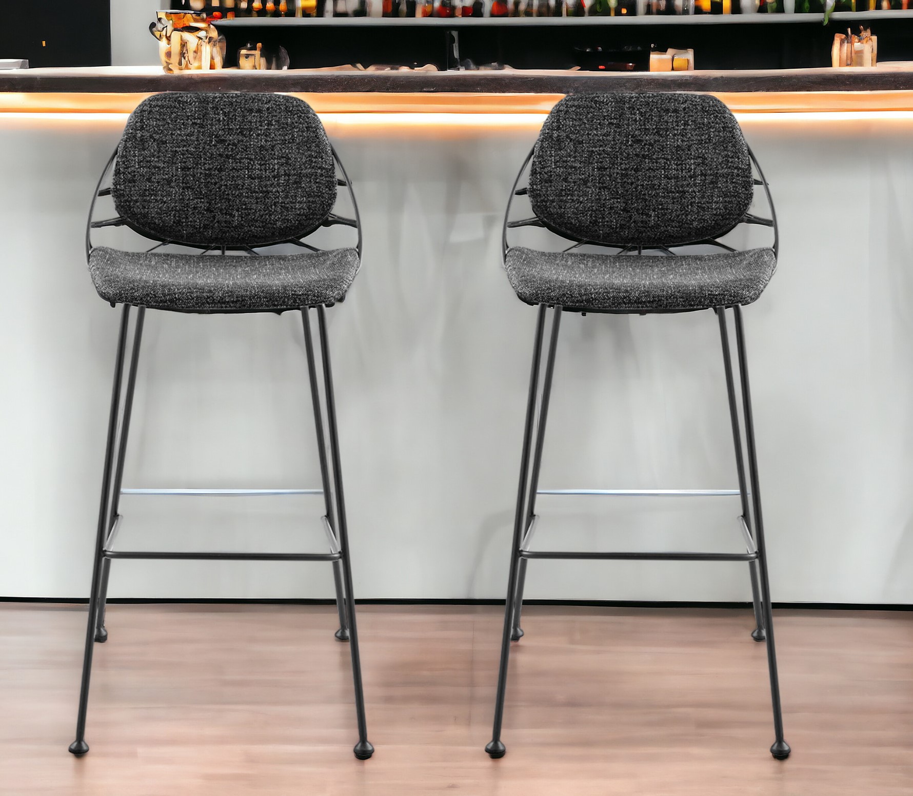 30 Inch Black Steel Low Back Bar Stools with Footrest (Set of 2) 1 30 Inch Black Steel Low Back Bar Stools with Footrest (Set of 2)
