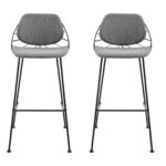 30 Inch Light Gray and Black Bar Stools with Footrest (Set of 2) 11 30 Inch Light Gray and Black Bar Stools with Footrest (Set of 2)