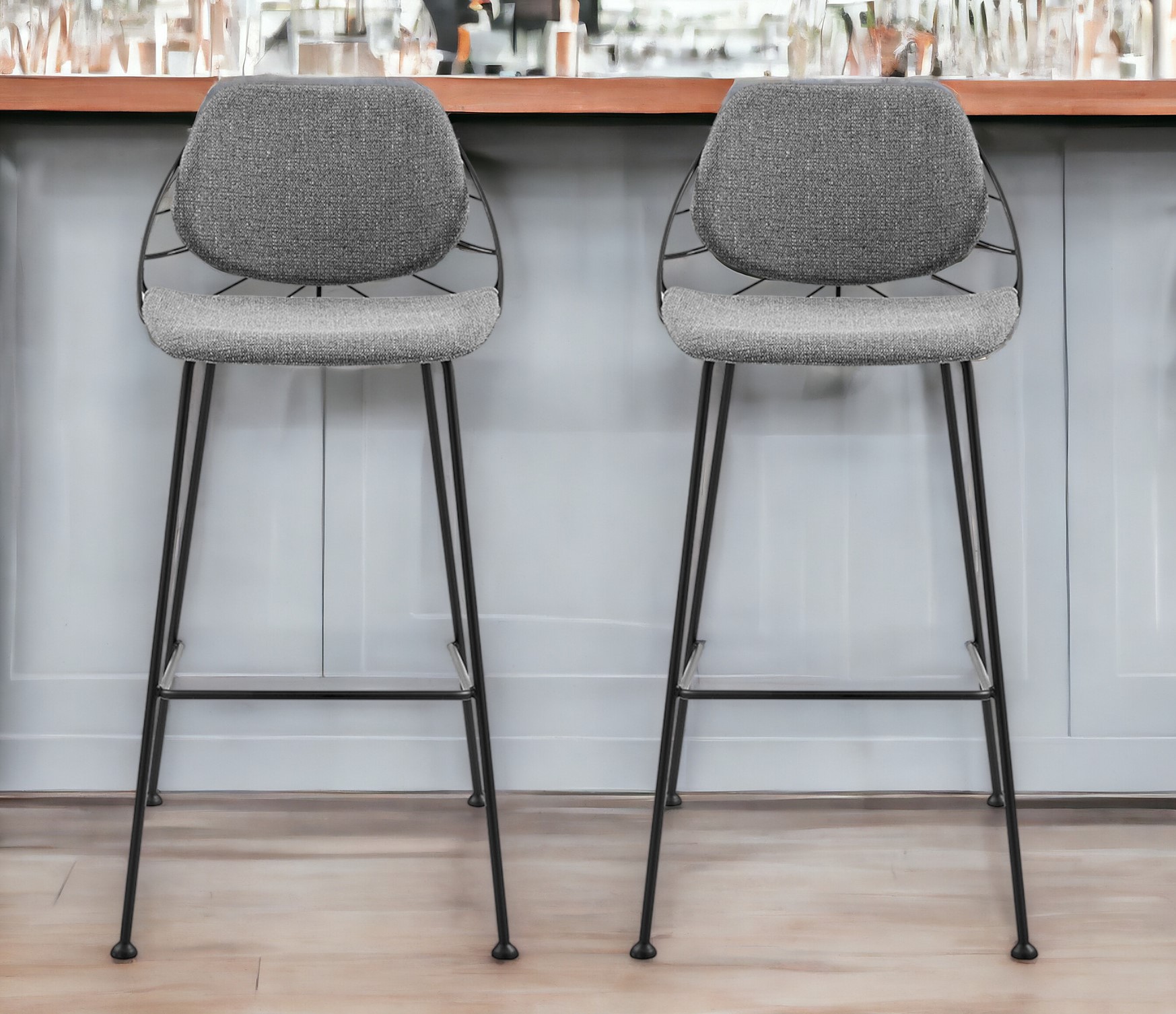 30 Inch Light Gray and Black Bar Stools with Footrest (Set of 2) 1 30 Inch Light Gray and Black Bar Stools with Footrest (Set of 2)