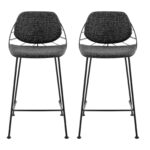 26-Inch Black Steel Low Back Counter Height Bar Stools (Set of 2)