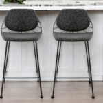 26-Inch Black Steel Low Back Counter Height Bar Stools (Set of 2)