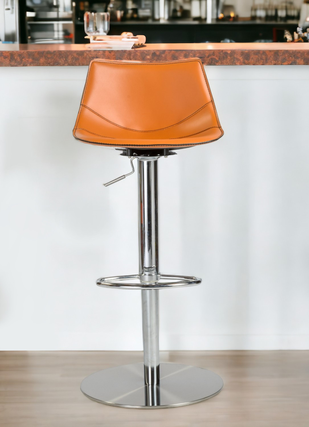 32 Inch Terra Cotta and Silver Swivel Bar Stool With Footrest 1 32 Inch Terra Cotta and Silver Swivel Bar Stool With Footrest