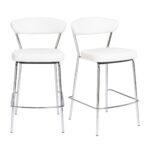 26-Inch White and Silver Steel Low Back Bar Stools (Set of 2)