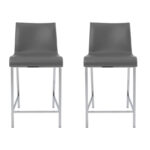 24 Inch Gray and Silver Steel Counter Height Bar Stools (Set of 2)