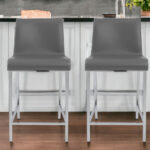 24 Inch Gray and Silver Steel Counter Height Bar Stools (Set of 2)
