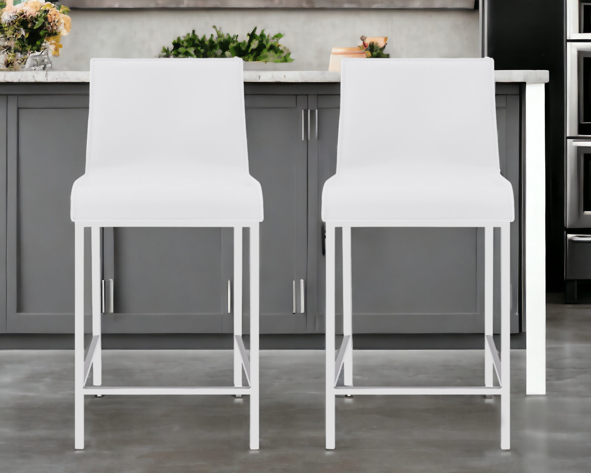 24 Inch White Silver Steel Counter Height Bar Stools (Set of 2) 1 24 Inch White Silver Steel Counter Height Bar Stools (Set of 2)