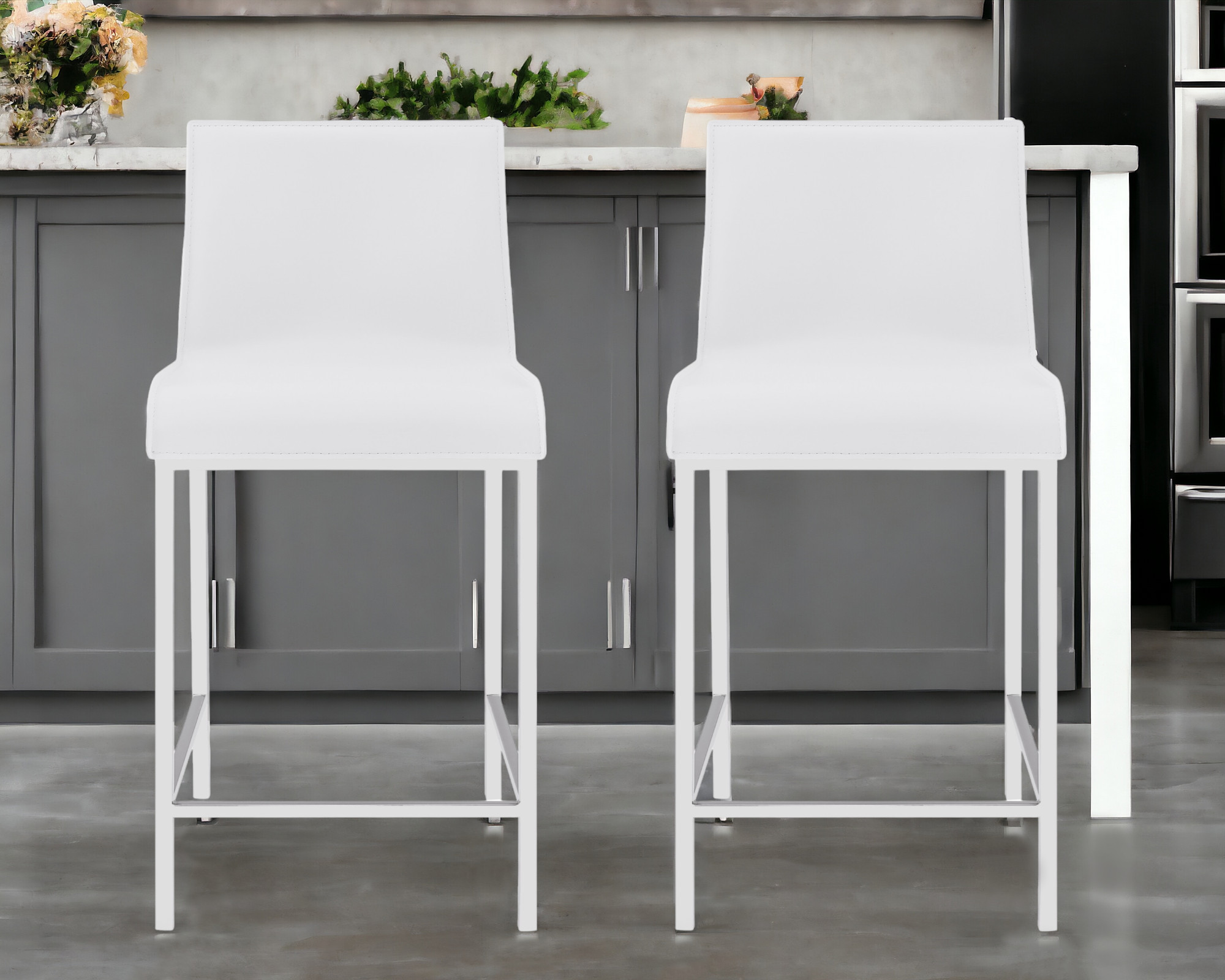 24 Inch White Silver Steel Counter Height Bar Stools (Set of 2) 10 24 Inch White Silver Steel Counter Height Bar Stools (Set of 2)