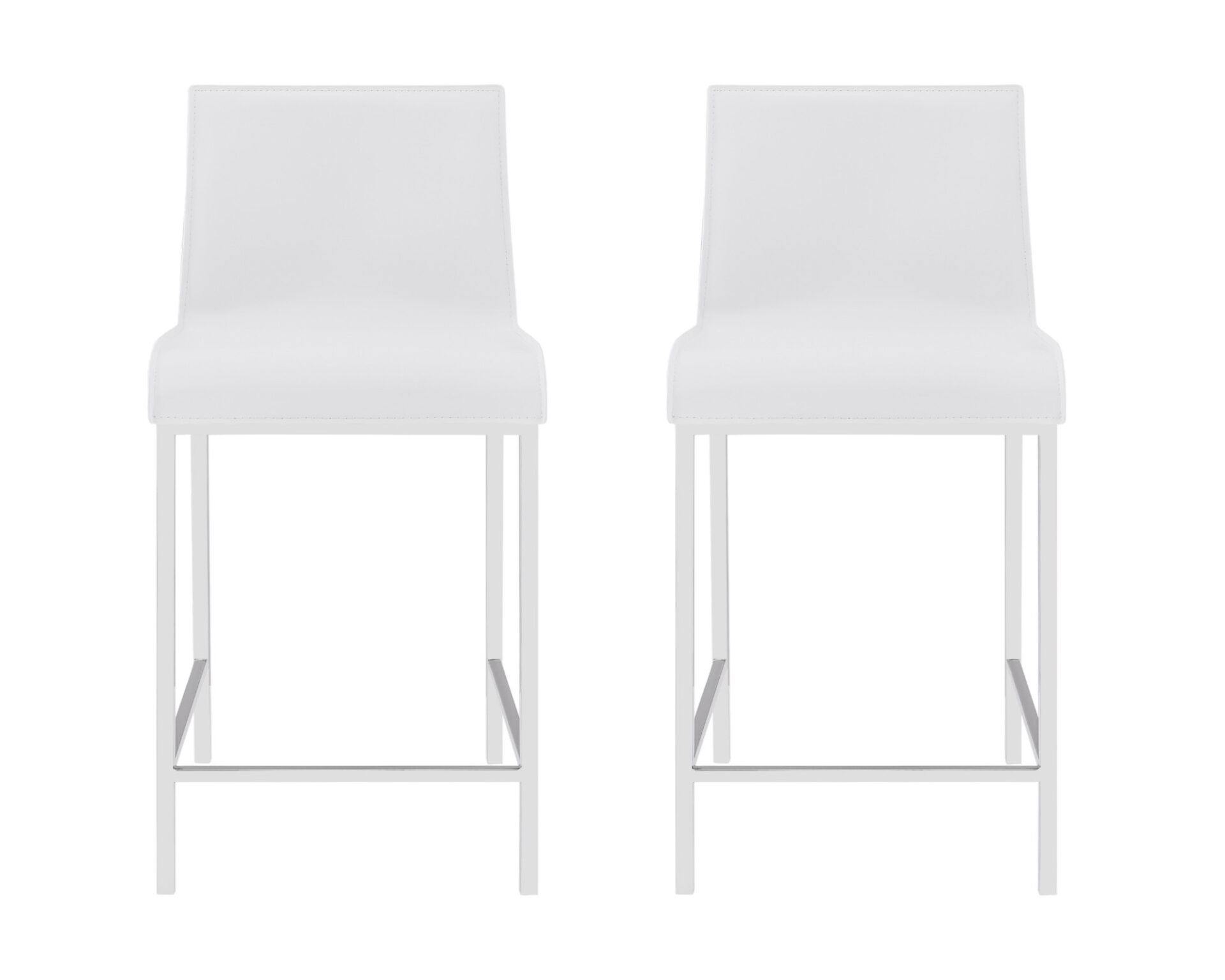 24 Inch White Silver Steel Counter Height Bar Stools (Set of 2) 2 24 Inch White Silver Steel Counter Height Bar Stools (Set of 2) - Image 2